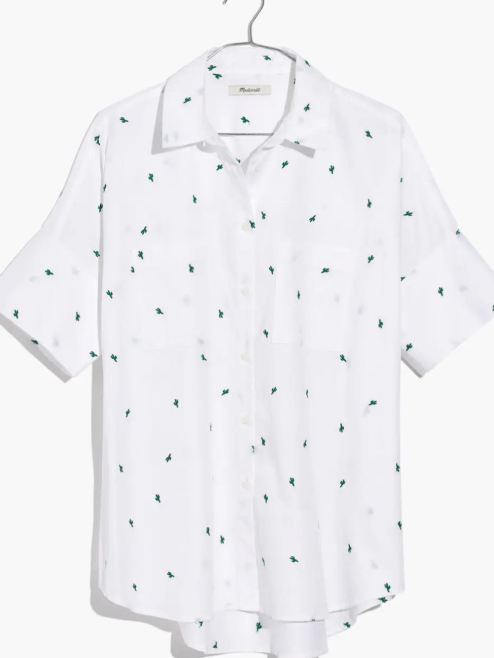 Madewell courier Short-Sleeve Button-Down Shirt with Green cactus Embroidery. XL